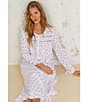 Color:Pink Floral - Image 5 - Knit Pointelle Rose Print Long Sleeve Round Neck Ballet Nightgown