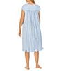 Color:Blue/Print - Image 2 - Leaf Print Modal Jersey Cap Sleeve Round Neck Waltz Nightgown
