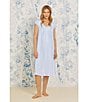 Color:Blue/Print - Image 4 - Leaf Print Modal Jersey Cap Sleeve Round Neck Waltz Nightgown