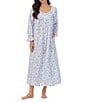 Color:White/Navy - Image 1 - Long Sleeve Sweetheart Neck Woven Button-Front Floral Robe