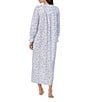 Color:White/Navy - Image 2 - Long Sleeve Sweetheart Neck Woven Button-Front Floral Robe