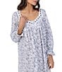 Color:White/Navy - Image 3 - Long Sleeve Sweetheart Neck Woven Button-Front Floral Robe