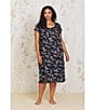 Color:Black Ground Floral - Image 4 - Plus Size Floral Print Modal Jersey Sweetheart Neck Ruffle Cap Sleeve Waltz Nightgown