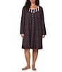 Eileen West Plus Size Floral Print Sweetheart Neck Long Sleeve Knit Short Nightgown, Color:Black Multi Print - Image 1