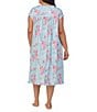 Eileen West Plus Size Silky Jersey Knit Cap Sleeve Sweetheart Neck Floral Print Waltz Nightgown, Color:Aqua Floral - Image 2