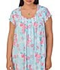 Eileen West Plus Size Silky Jersey Knit Cap Sleeve Sweetheart Neck Floral Print Waltz Nightgown, Color:Aqua Floral - Image 3