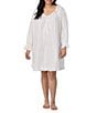 Eileen West Plus Size Solid Long Sleeve V-Neck Cotton Woven Lawn Short Nightgown - Image 1