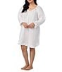 Eileen West Plus Size Solid Long Sleeve V-Neck Cotton Woven Lawn Short Nightgown - Image 3