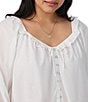 Eileen West Plus Size Solid Long Sleeve V-Neck Cotton Woven Lawn Short Nightgown - Image 4