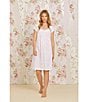 Color:Rose Print - Image 4 - Rose Floral Cotton Jersey Sweetheart Neck Short Nightgown