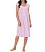 Color:Pink/Print - Image 1 - Rose Print Cap Sleeve Sweetheart Neck Jersey Knit Waltz Short Nightgown