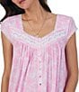 Color:Pink/Print - Image 3 - Rose Print Cap Sleeve Sweetheart Neck Jersey Knit Waltz Short Nightgown