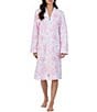 Color:Pink Floral - Image 1 - Rose Print Diamond Quilted Long Sleeve Zip-Front Waltz Robe