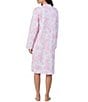 Color:Pink Floral - Image 2 - Rose Print Diamond Quilted Long Sleeve Zip-Front Waltz Robe