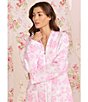 Color:Pink Floral - Image 4 - Rose Print Diamond Quilted Long Sleeve Zip-Front Waltz Robe