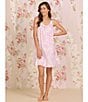 Color:Pink Floral - Image 4 - Rose Print Sleeveless Sweetheart Neck Woven Chemise