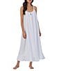 Color:White - Image 1 - Sleeveless Tie Keyhole Scoop Neck Woven Crinkle Lace Trim Ruffle Hem Ballet Long Nightgown