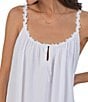 Color:White - Image 3 - Sleeveless Tie Keyhole Scoop Neck Woven Crinkle Lace Trim Ruffle Hem Ballet Long Nightgown
