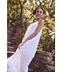 Color:White - Image 6 - Sleeveless Tie Keyhole Scoop Neck Woven Crinkle Lace Trim Ruffle Hem Ballet Long Nightgown