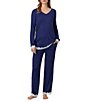Eileen West Solid Long Sleeve V-Neck Knit Pant Pajama Set - Image 4