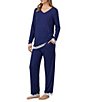 Eileen West Solid Long Sleeve V-Neck Knit Pant Pajama Set - Image 6