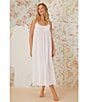 Color:White - Image 3 - Solid Woven Cotton Round Neck Sleeveless Tie-Strap Ballet Nightgown