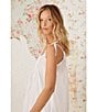 Color:White - Image 4 - Solid Woven Cotton Round Neck Sleeveless Tie-Strap Ballet Nightgown