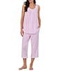 Color:Stripe - Image 1 - Stripe Print Sleeveless Square Neck Knit Capri Pajama Set