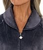 Eileen West Cozy Velour Long Sleeve Zip-Front Robe, Color:Charcoal - Image 6