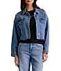Elan Woven Denim Point Collar Long Sleeve Frayed Hem Jacket - Image 1