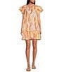 Color:Coral Amalfi Print - Image 1 - Abstract Print V Neck Ruffle Short Sleeve Babydoll Dress