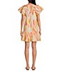 Color:Coral Amalfi Print - Image 2 - Abstract Print V Neck Ruffle Short Sleeve Babydoll Dress