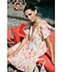 Color:Coral Amalfi Print - Image 5 - Abstract Print V Neck Ruffle Short Sleeve Babydoll Dress