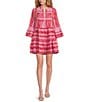 ELAN Arrow Print Split V-Neck 3/4 Bell Sleeve Babydoll Dress, Color:Red Two Tone Print - Image 1