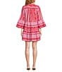 ELAN Arrow Print Split V-Neck 3/4 Bell Sleeve Babydoll Dress, Color:Red Two Tone Print - Image 2