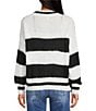 ELAN Bold Striped V-Neck Long Sleeve Button Front Cardigan, Color:Black/Off White Stripe - Image 2