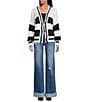 ELAN Bold Striped V-Neck Long Sleeve Button Front Cardigan, Color:Black/Off White Stripe - Image 3