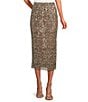 ELAN Cheetah Coordinating Sequin Maxi Sheath Skirt, Color:Cheetah Print - Image 1