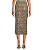 ELAN Cheetah Coordinating Sequin Maxi Sheath Skirt, Color:Cheetah Print - Image 2