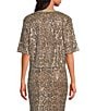 ELAN Cheetah Coordinating Sequin Round Neck Elbow Sleeve Top, Color:Cheetah Print - Image 2
