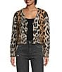 ELAN Cheetah Knit V-Neck Long Sleeve Button Front Cardigan, Color:Brown Cheetah - Image 1