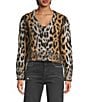 ELAN Cheetah Knit V-Neck Long Sleeve Button Front Cardigan, Color:Brown Cheetah - Image 2