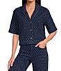 ELAN Coordinating Denim Diamond Notch Collar Short Sleeve Button Front Top - Image 1