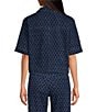 ELAN Coordinating Denim Diamond Notch Collar Short Sleeve Button Front Top - Image 2