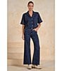 ELAN Coordinating Denim Diamond Notch Collar Short Sleeve Button Front Top - Image 5