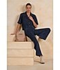 ELAN Coordinating Denim Diamond Notch Collar Short Sleeve Button Front Top - Image 6