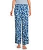ELAN Coordinating Printed Elastic Waist Wide Leg Pants, Color:Blue Coralina - Image 1
