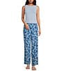 ELAN Coordinating Printed Elastic Waist Wide Leg Pants, Color:Blue Coralina - Image 3