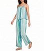 Elan Coordinating Woven Flowy Stripe Square Neck Spaghetti Strap Top - Image 3