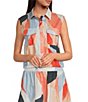 ELAN Coordinating Woven Prism Point Collar Sleeveless Button Front Crop Top - Image 1